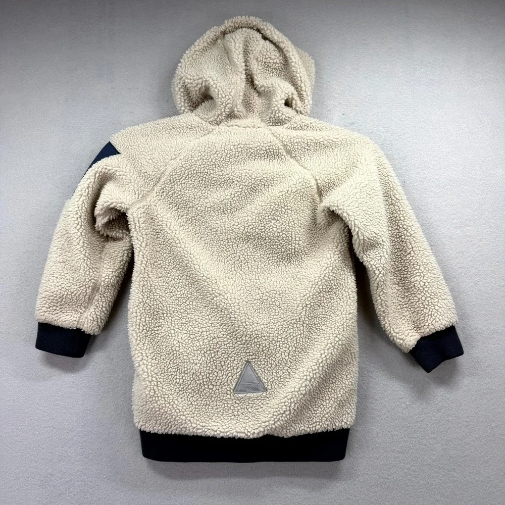 L.L. Bean Sherpa Fleece‎ Long Coat Boys Kids S4 Beige Outerwear Hooded Full Zip